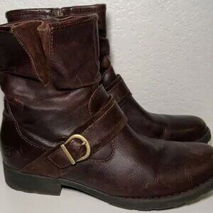 BORN *VIRGO SLOUCH ENGINEER" BROWN LEATHER SIDE ZIP ANKLE BOOTS- WOMEN'S SIZE 9M